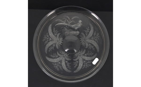 Plateau rond en cristal à décor d'un fai