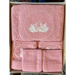 Parure de bain neuve en coton rose 5 piè