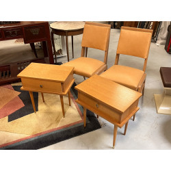 2 chaises bois et skaï couleur abricot +