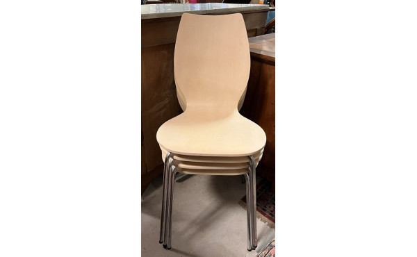 4 chaises pieds chromés et assise bois t