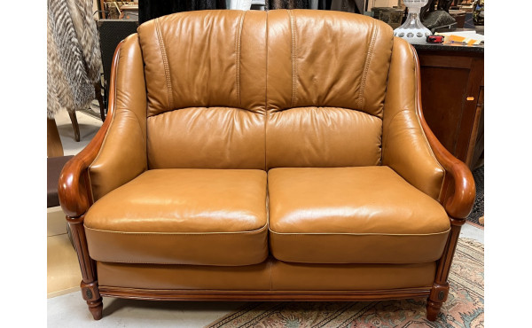 Canapé 2 places en cuir brun L. 128 cm