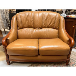 Canapé 2 places en cuir brun L. 128 cm