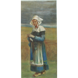 Ecole Bretonne Xxème "Tricoteuse bretonn