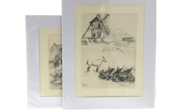 Ecole bretonne Xxe - 2 fusains sur papie