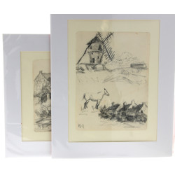 Ecole bretonne Xxe - 2 fusains sur papie