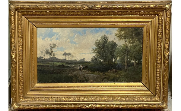 Ecole XIXème "Campagne animée", huile su