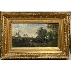 Ecole XIXème "Campagne animée", huile su