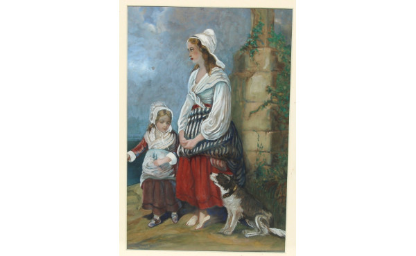 Ecole XIXème "L'attente du retour", goua