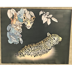 "Panthères", soie peinte, 44 x 55 cm, en