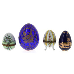 Œuf décoratif en verre bleu gravé et dor