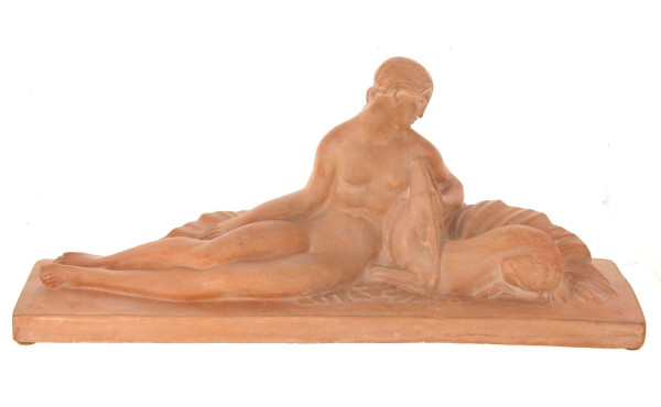 LEJAN (XXème) "Femme et biche", sujet en