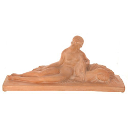 LEJAN (XXème) "Femme et biche", sujet en