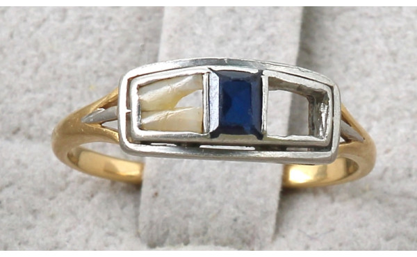 Bague ancienne bicolore en or 18 cts, pl