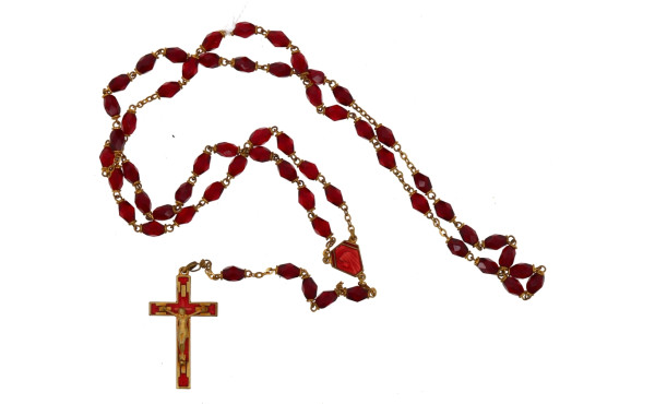 Chapelet en plaqué or et verre rouge fac