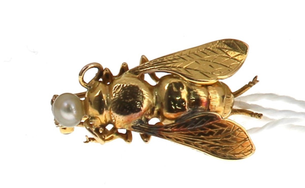 Petite broche mouche en or jaune 18 cts,