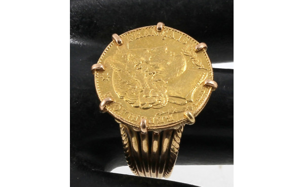 Pièce 10 F or montée en bague, poids 8,9