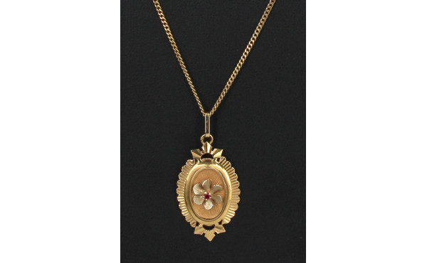 Pendentif fleur en or jaune 18 cts, poin