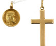 Pendentif croix et médaille en or jaune 