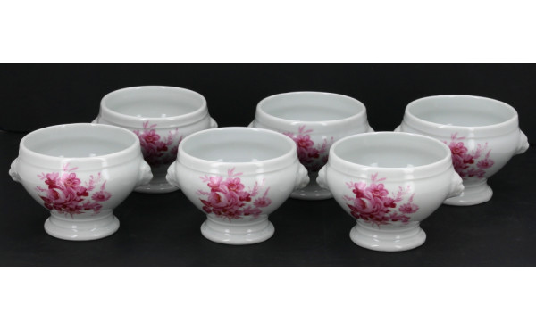 6 bouillons en porcelaine blanche à déco