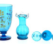 Verre en verre bleu à décor émaillé de f
