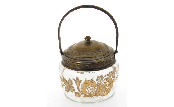 Seau à biscuits début Xxème en verre déc