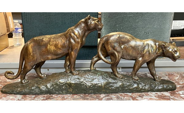 Ecole Française début Xxème "Deux lionne