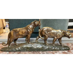 Ecole Française début Xxème "Deux lionne