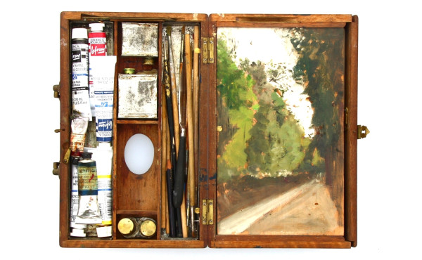 Coffret de peintre en bois naturel conte