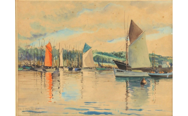 Charles VIAUD (1920-1975) "Scène de port