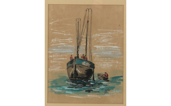 Ecole Française années 50 "Marine", encr