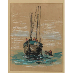 Ecole Française années 50 "Marine", encr