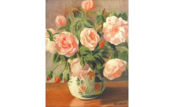 M.LOZACH (Xxème) "Bouquet de roses au va