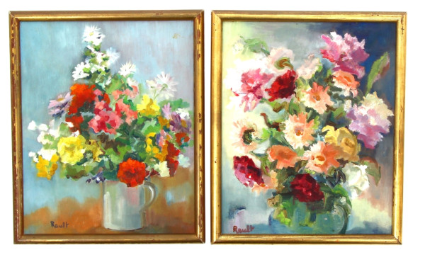 RAULT (Xxème) "Bouquets de fleurs", deux
