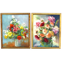 RAULT (Xxème) "Bouquets de fleurs", deux