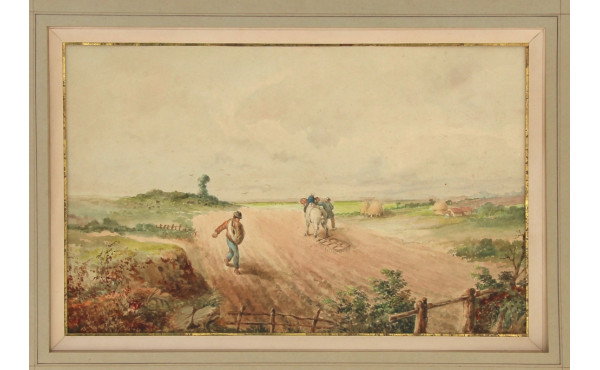 Ecole Française XIXème "Semailles", aqua