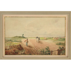 Ecole Française XIXème "Semailles", aqua