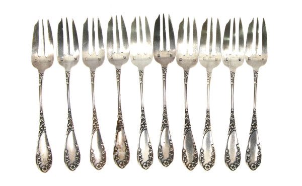 10 fourchettes à gâteaux en métal argent