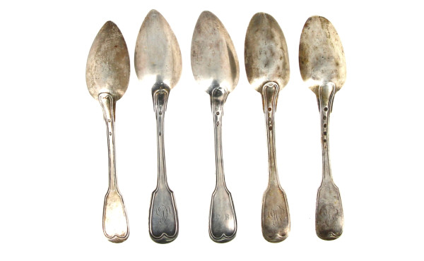 5 cuillères mêlées en argent, modèle à f