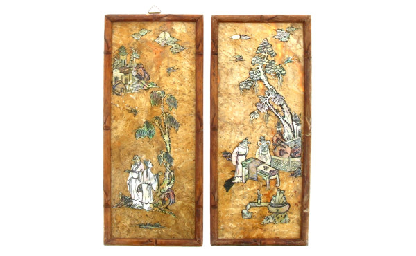 CHINE - Panneau en pierre jaune ocre ave
