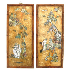 CHINE - Panneau en pierre jaune ocre ave