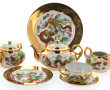 Service à thé en porcelaine blanche et o