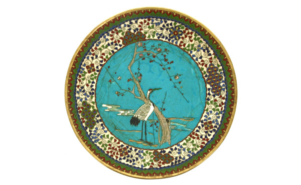 Petit plat rond en cloisonné asiatique à