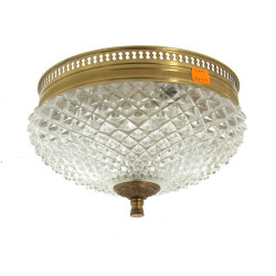 Plafonnier en laiton doré et verre moulé