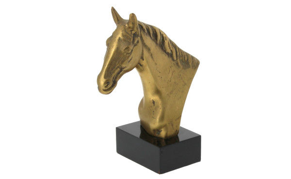 Tête de cheval en laiton, base en bois p