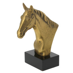 Tête de cheval en laiton, base en bois p