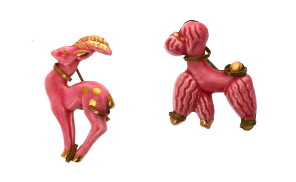 Deux broches années 50 en céramique rose