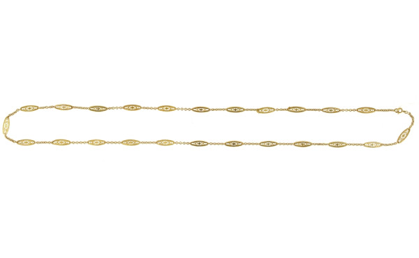 Sautoir en or jaune 18 cts, maille filig