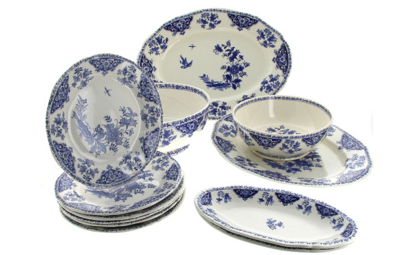 GIEN - Décor en camaïeu bleu de fleurs e