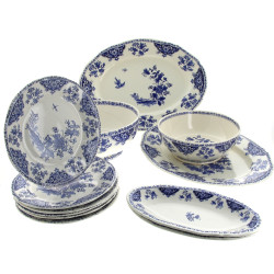 GIEN - Décor en camaïeu bleu de fleurs e