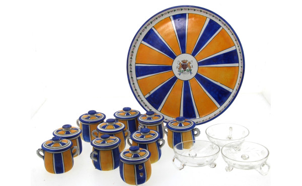 Service à crème en porcelaine jaune et b